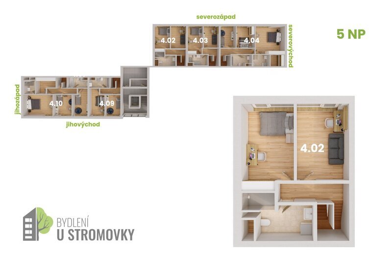 BYT 4.02 - dispozice 4+kk Mezonet, 146 m2, terasa směrem ke Stromovce