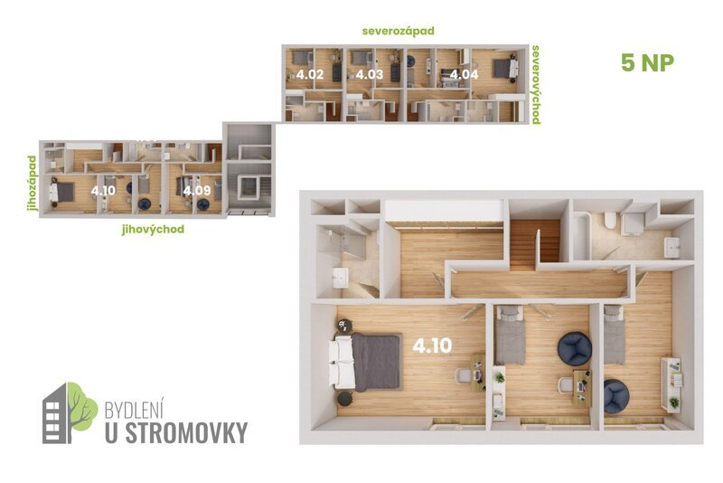 BYT 4.10 - dispozice 4+kk Mezonet, 124 m2, terasa směrem k Č.Budějovicím