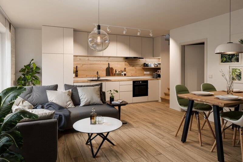 BYT 4.09 - dispozice 3+kk Mezonet, 84 m2, terasa směrem k Č.Budějovicím