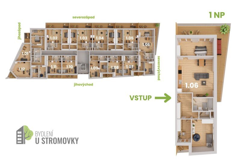 BYT 1.06 - dispozice 3+kk + pracovna, 119 m2, balkon směrem ke Stromovce + lodžie k Č. Budějovicím